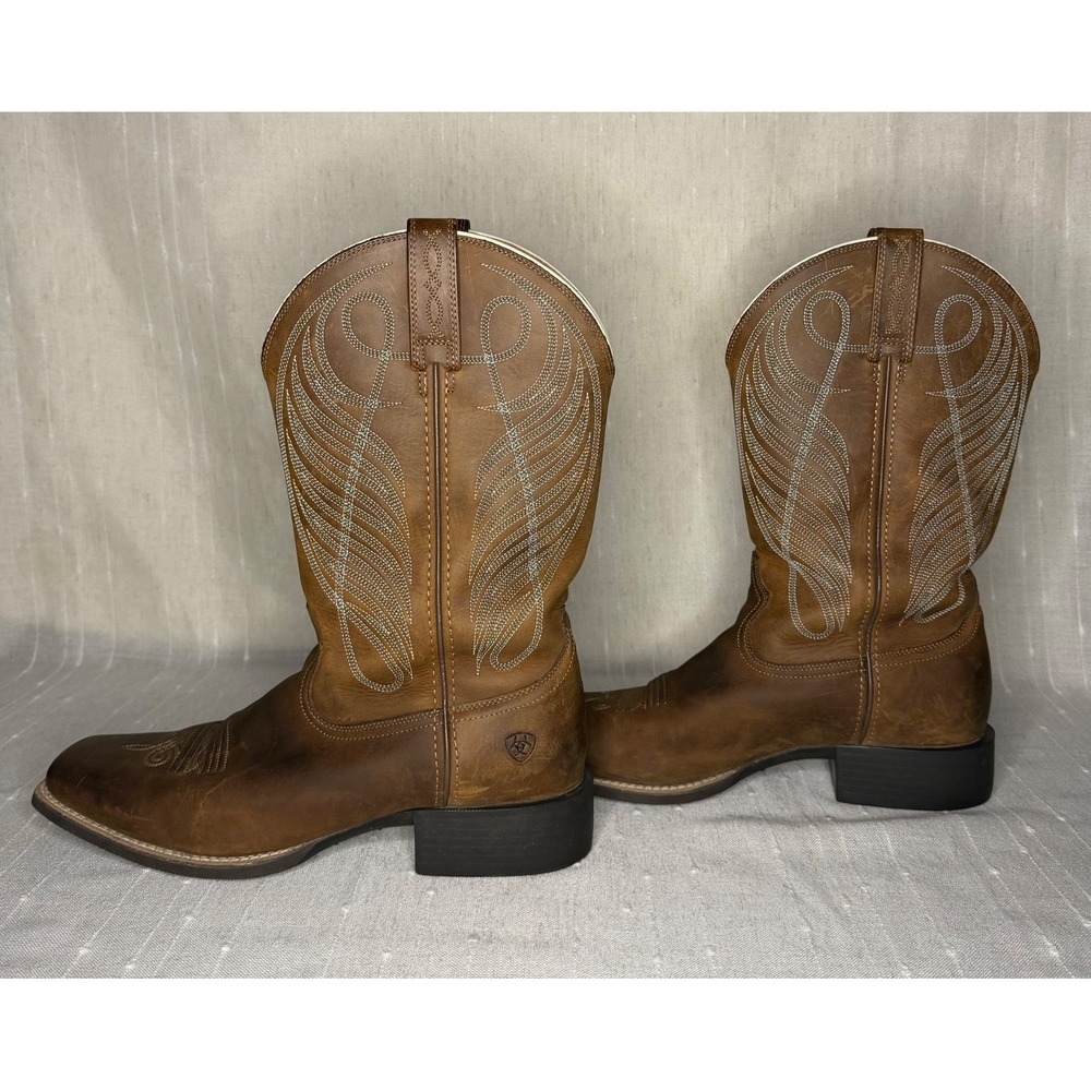 Ariat Leather Square Toe Boots US 11 Western Embroidered Brown 10018528 - Picture 4 of 9